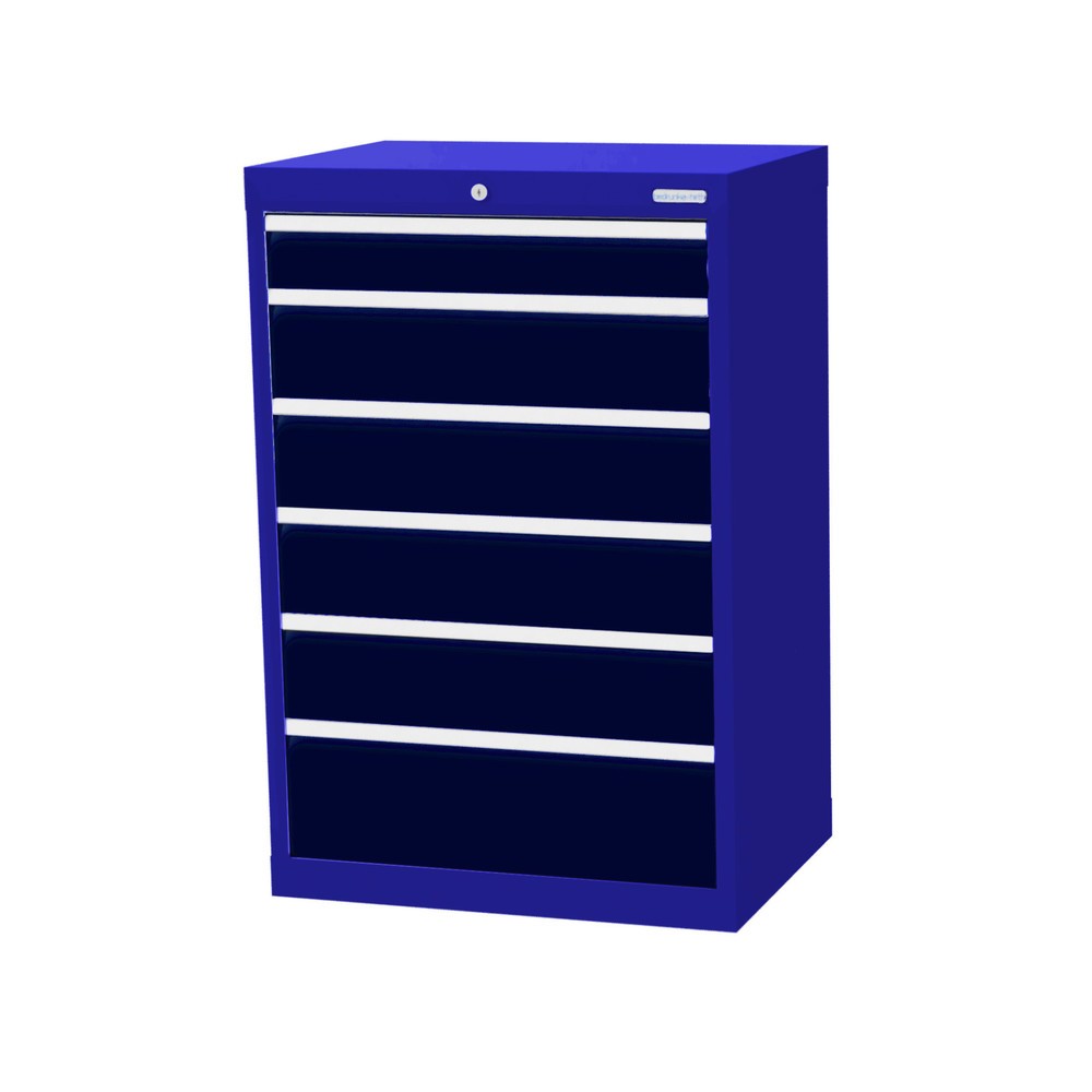 Obrázek produktu: Skříň se zásuvkami Bedrunka+Hirth Profi, zásuvky 1x100 + 4x150 + 1x200 mm, VxŠxH 1019 x 680 x 500 mm, enziánová modrá, antracitová šedá