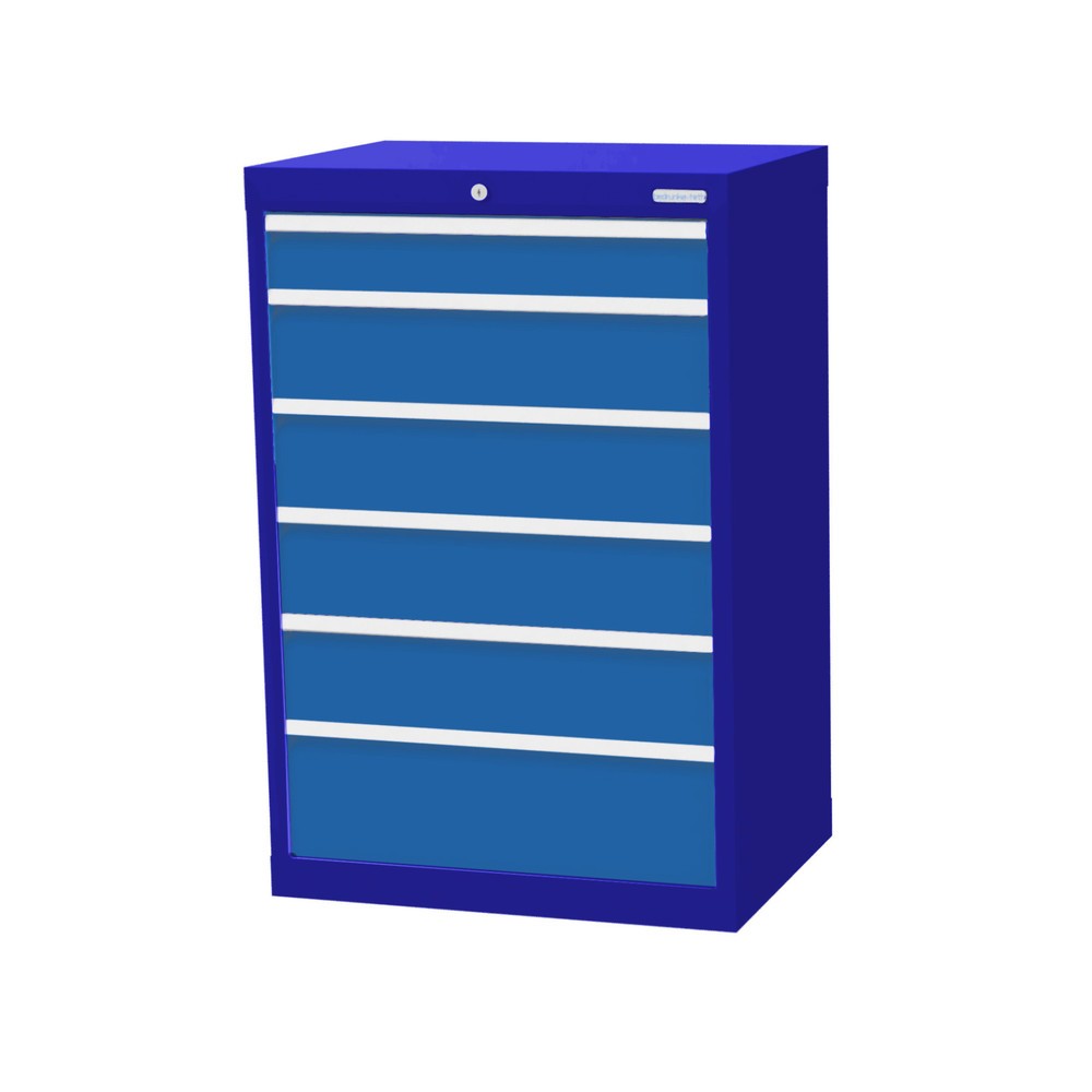 Obrázek produktu: Skříň se zásuvkami Bedrunka+Hirth Profi, zásuvky 1x100 + 4x150 + 1x200 mm, VxŠxH 1019 x 680 x 500 mm, enziánová modrá, světle modrá