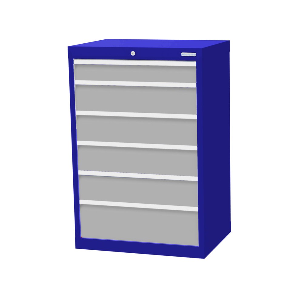 Obrázek produktu: Skříň se zásuvkami Bedrunka+Hirth Profi, zásuvky 1x100 + 4x150 + 1x200 mm, VxŠxH 1019 x 680 x 500 mm, enziánová modrá, světle šedá