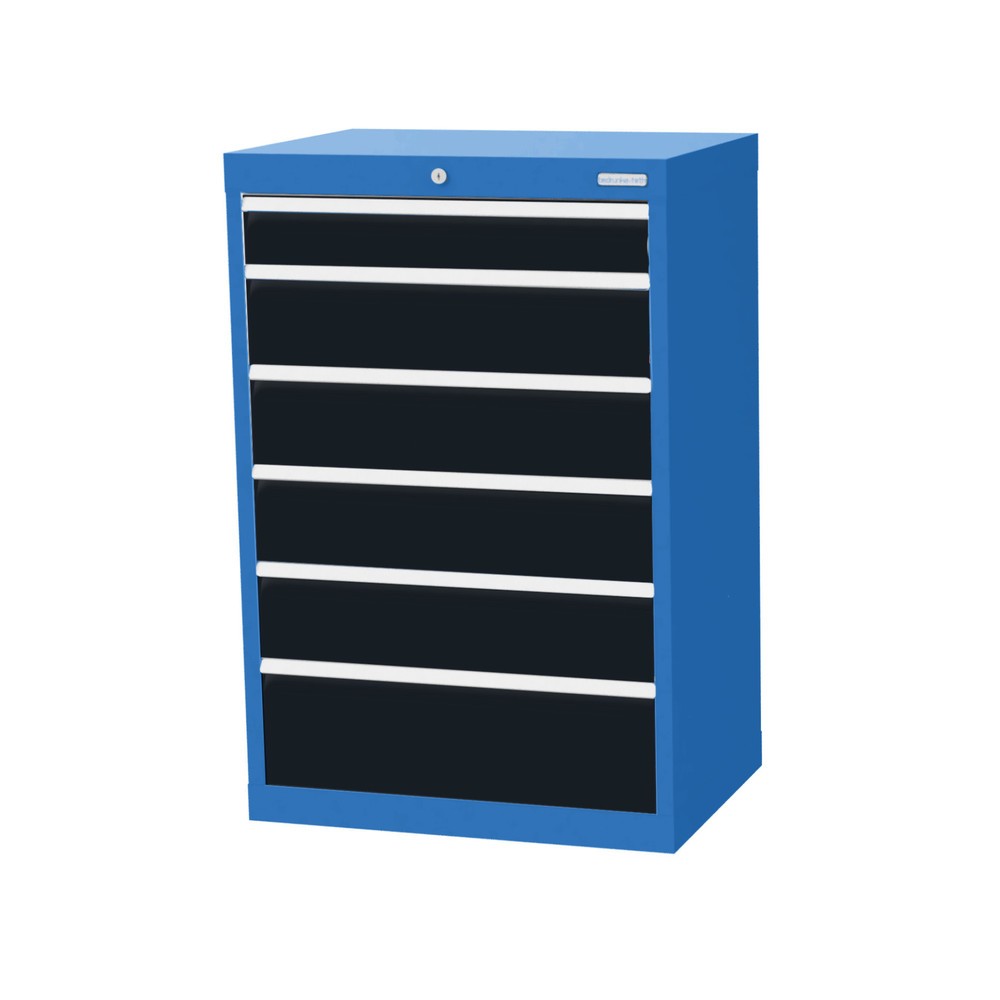 Obrázek produktu: Skříň se zásuvkami Bedrunka+Hirth Profi, zásuvky 1x100 + 4x150 + 1x200 mm, VxŠxH 1019 x 680 x 500 mm, světle modrá, antracitová šedá