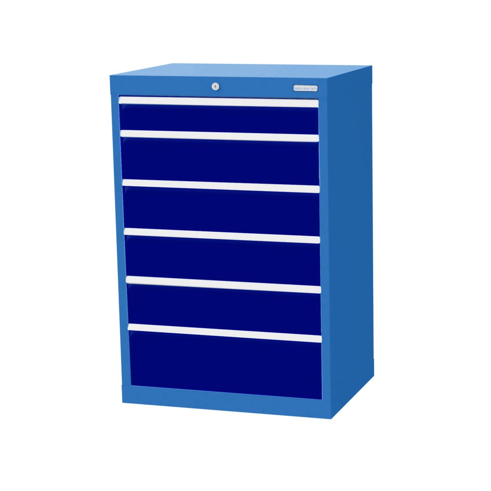 Obrázek produktu: Skříň se zásuvkami Bedrunka+Hirth Profi, zásuvky 1x100 + 4x150 + 1x200 mm, VxŠxH 1019 x 680 x 500 mm, světle modrá, enziánová modrá