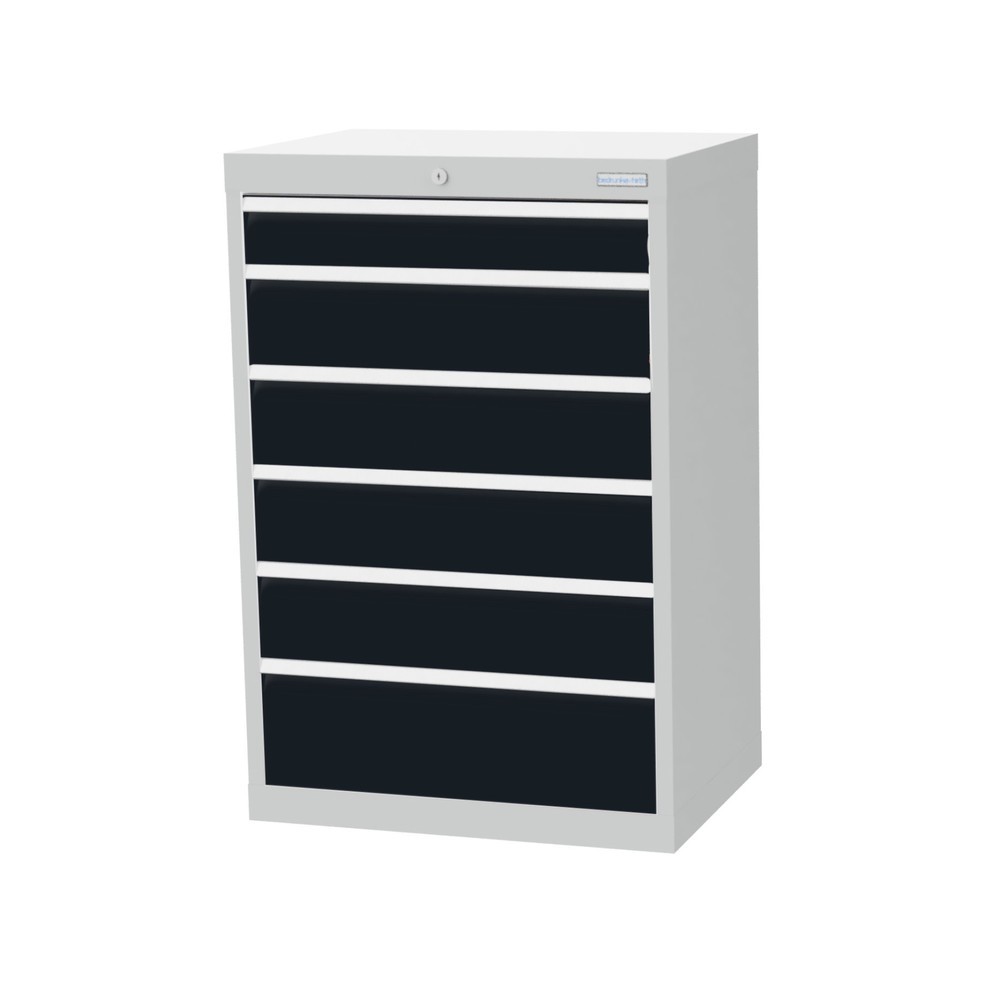 Obrázek produktu: Skříň se zásuvkami Bedrunka+Hirth Profi, zásuvky 1x100 + 4x150 + 1x200 mm, VxŠxH 1019 x 680 x 500 mm, světle šedá, antracitová šedá