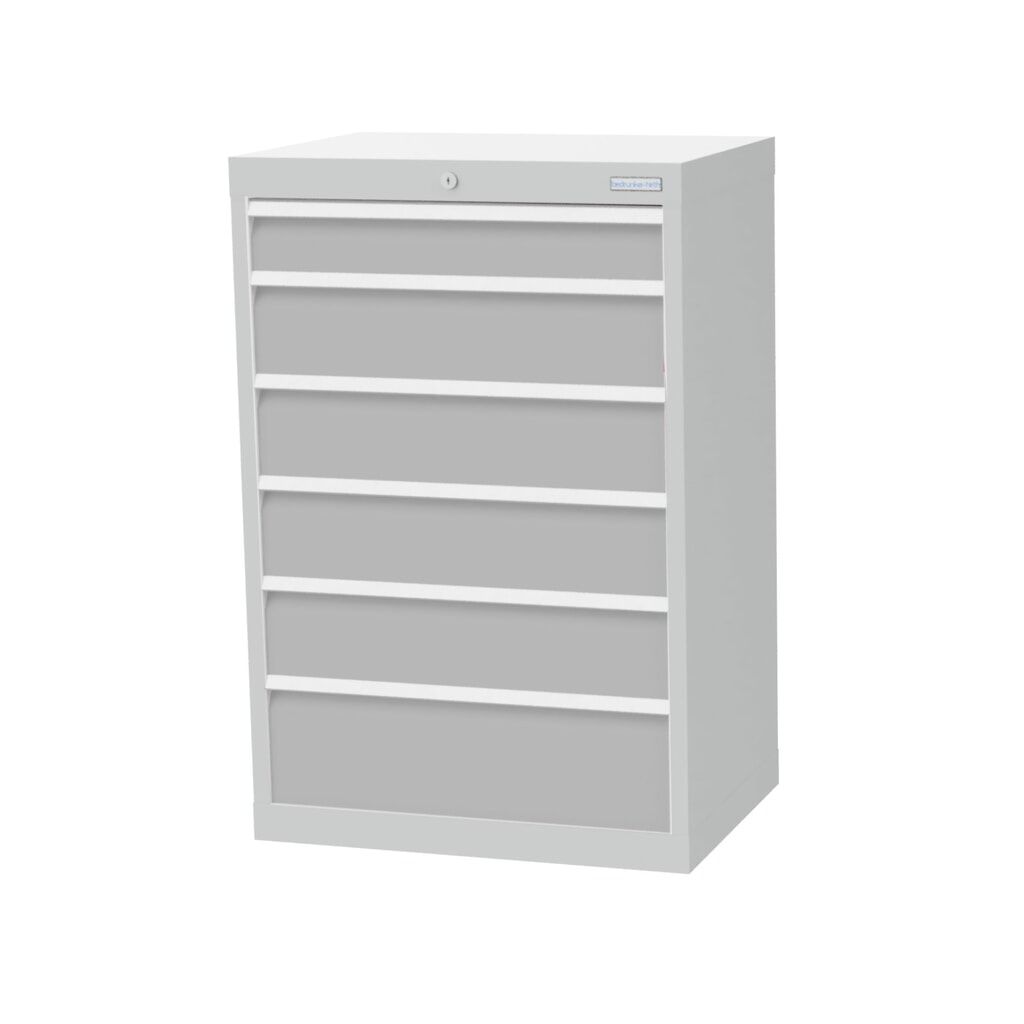 Obrázek produktu: Skříň se zásuvkami Bedrunka+Hirth Profi, zásuvky 1x100 + 4x150 + 1x200 mm, VxŠxH 1019 x 680 x 500 mm, světle šedá, světle šedá