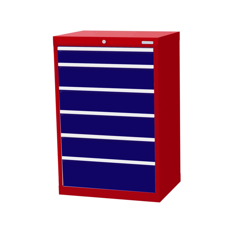 Obrázek produktu: Skříň se zásuvkami Bedrunka+Hirth Profi, zásuvky 1x100 + 4x150 + 1x200 mm, VxŠxH 1019 x 680 x 500 mm, rubínová, enziánová modrá