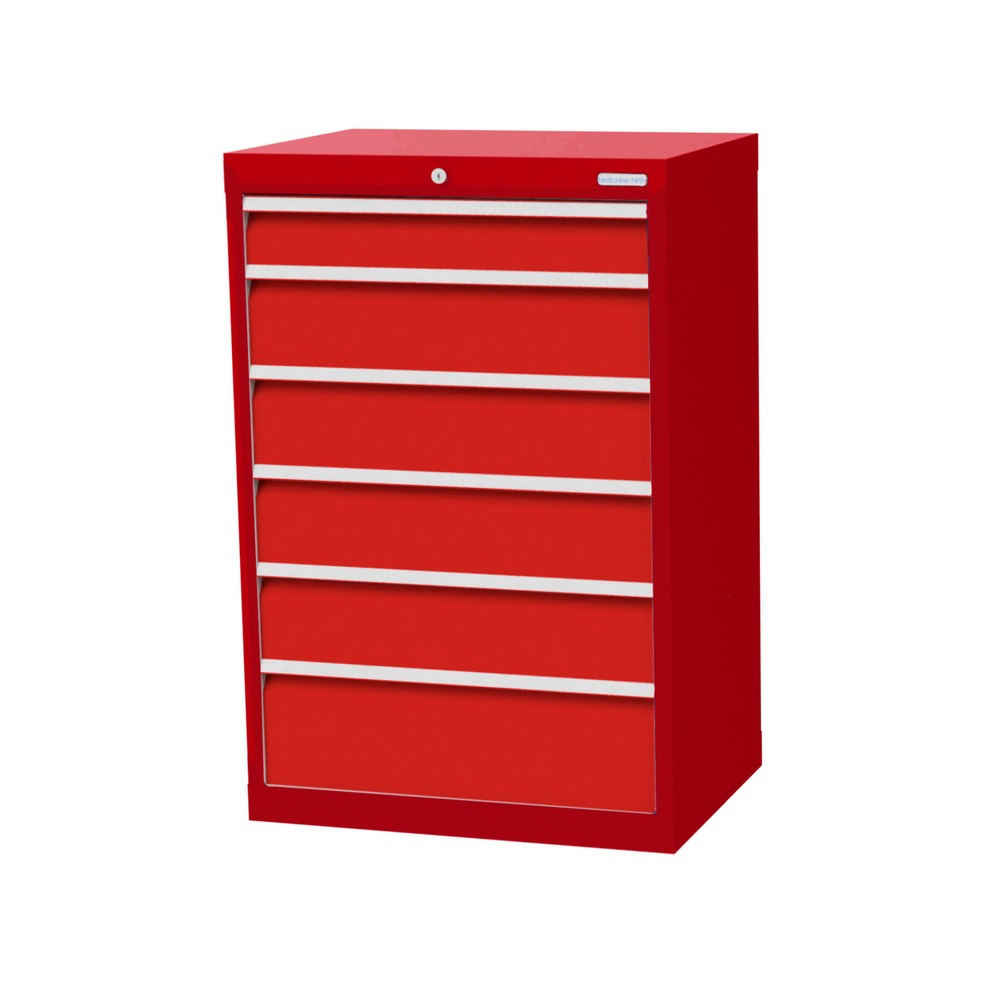 Obrázek produktu: Skříň se zásuvkami Bedrunka+Hirth Profi, zásuvky 1x100 + 4x150 + 1x200 mm, VxŠxH 1019 x 680 x 500 mm, rubínová, dopravní červená