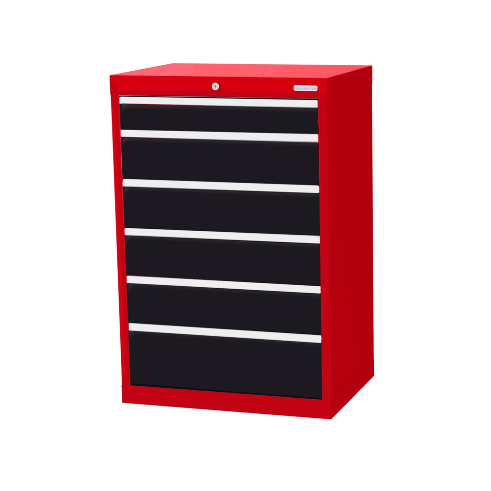 Obrázek produktu: Skříň se zásuvkami Bedrunka+Hirth Profi, zásuvky 1x100 + 4x150 + 1x200 mm, VxŠxH 1019 x 680 x 500 mm, dopravní červená, antracitová šedá