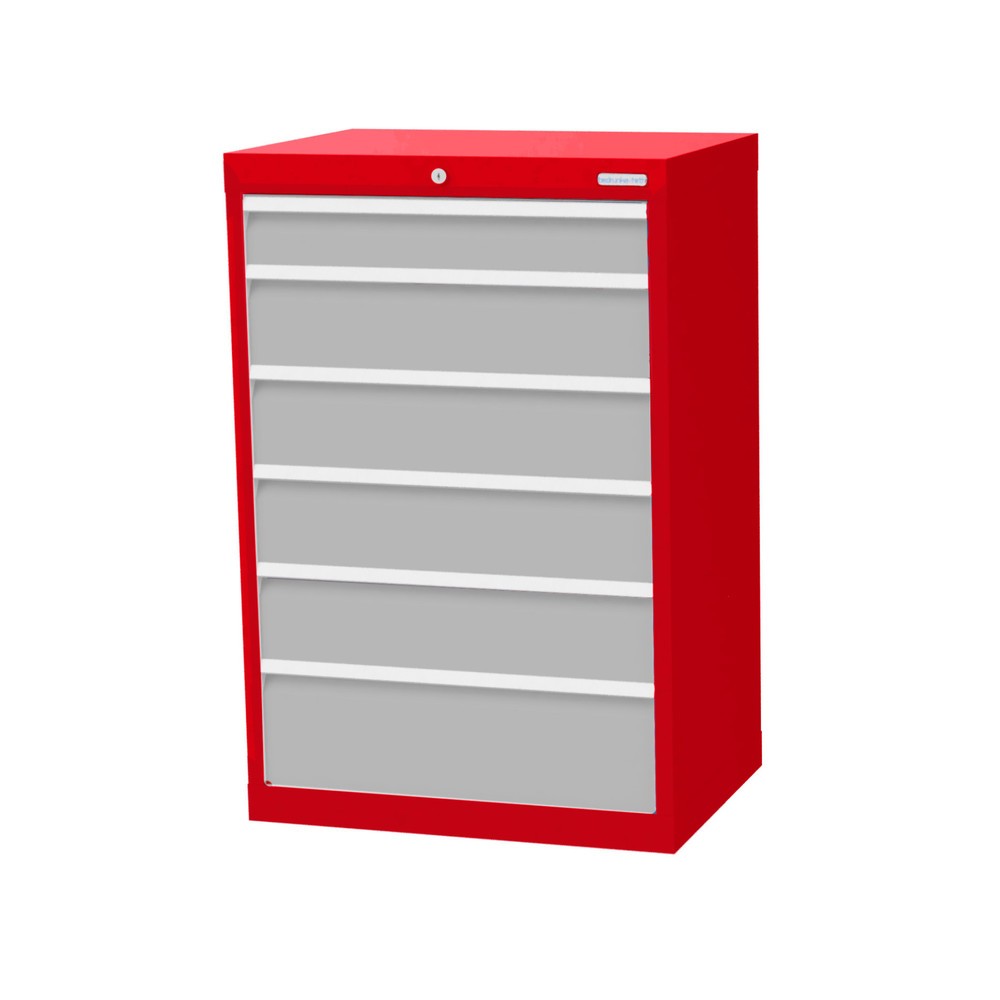 Obrázek produktu: Skříň se zásuvkami Bedrunka+Hirth Profi, zásuvky 1x100 + 4x150 + 1x200 mm, VxŠxH 1019 x 680 x 500 mm, dopravní červená, světle šedá
