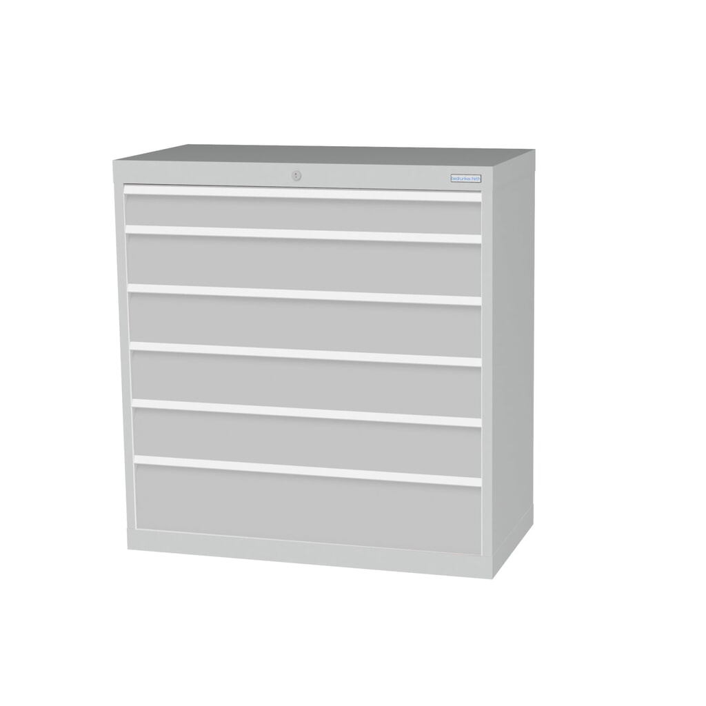 Obrázek produktu: Skříň se zásuvkami Bedrunka+Hirth Profi, zásuvky 1x100 + 4x150 + 1x200 mm, VxŠxH 1019 x 980 x 500 mm, světle šedá, světle šedá
