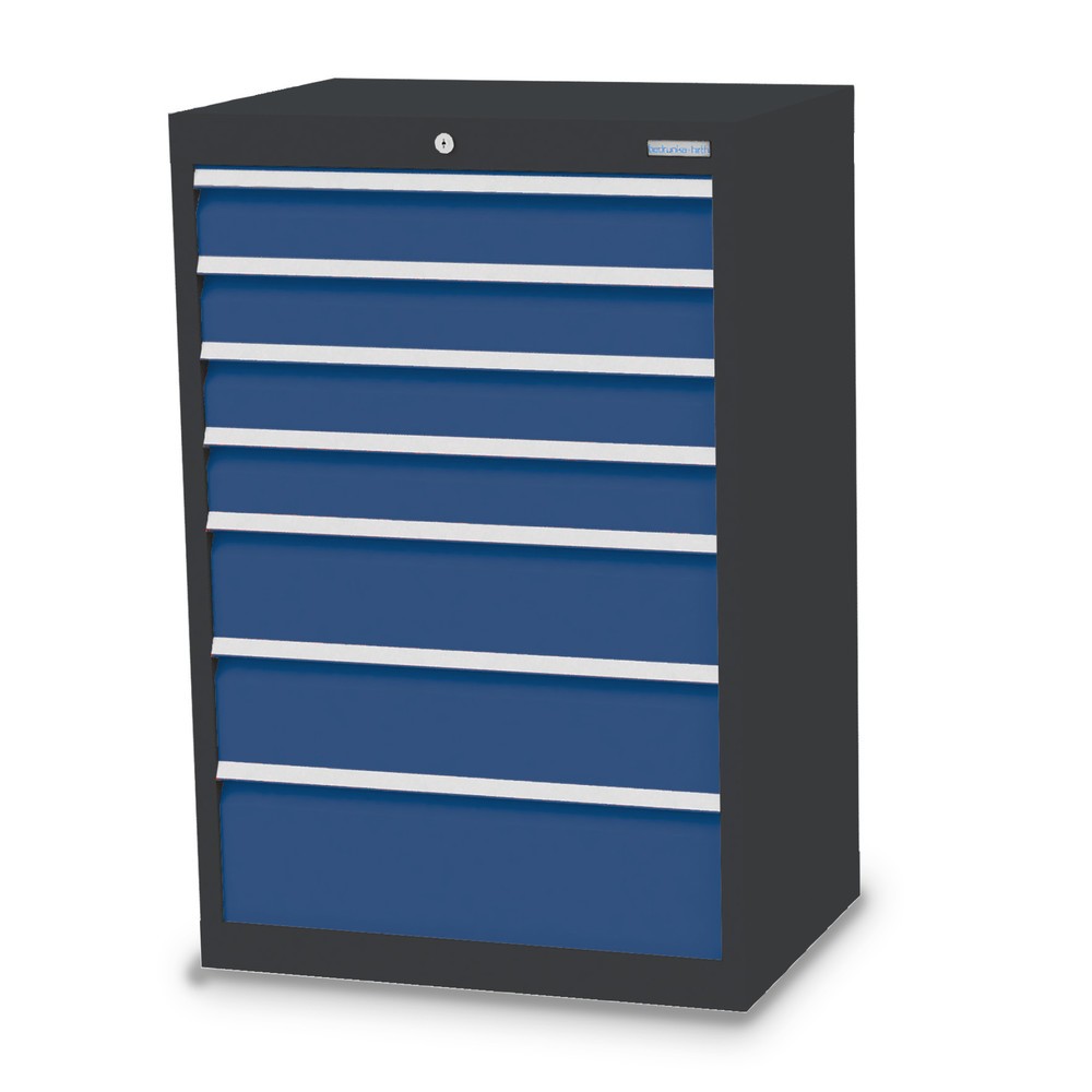 Obrázek produktu: Skříň se zásuvkami Bedrunka+Hirth Profi, zásuvky 4x100 + 2x150 + 1x200 mm, VxŠxH 1019 x 680 x 500 mm, antracitová šedá, enziánová modrá