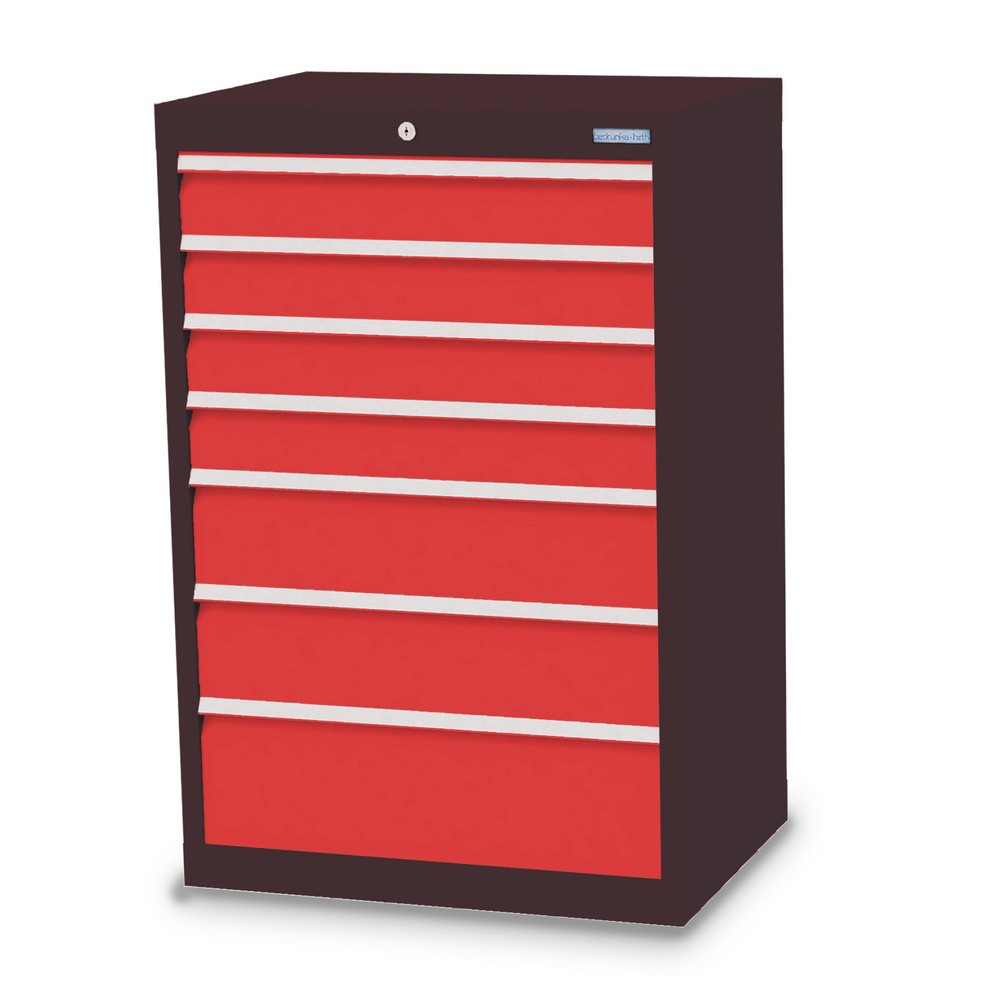 Obrázek produktu: Skříň se zásuvkami Bedrunka+Hirth Profi, zásuvky 4x100 + 2x150 + 1x200 mm, VxŠxH 1019 x 680 x 500 mm, antracitová šedá, dopravní červená