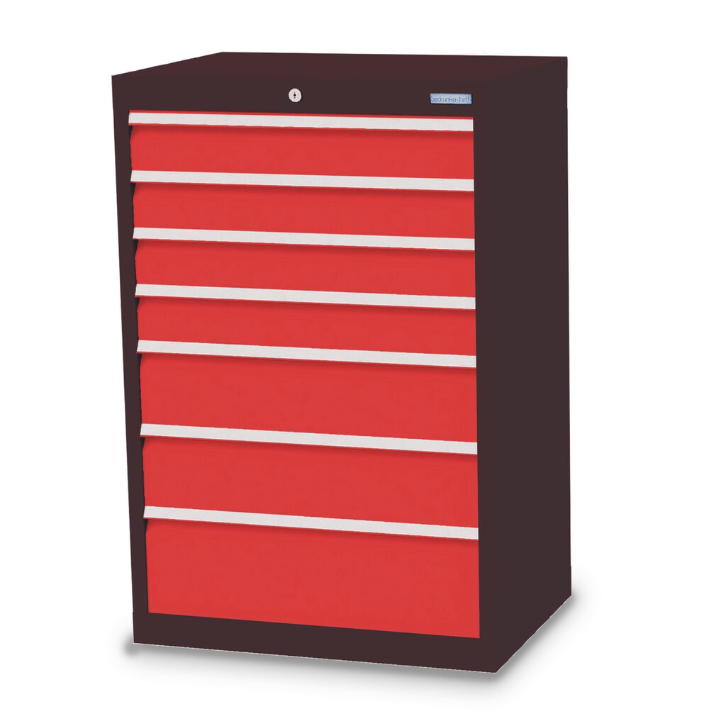 Obrázek produktu: Skříň se zásuvkami Bedrunka+Hirth Profi, zásuvky 4x100 + 2x150 + 1x200 mm, VxŠxH 1019 x 680 x 500 mm, antracitová šedá, dopravní červená