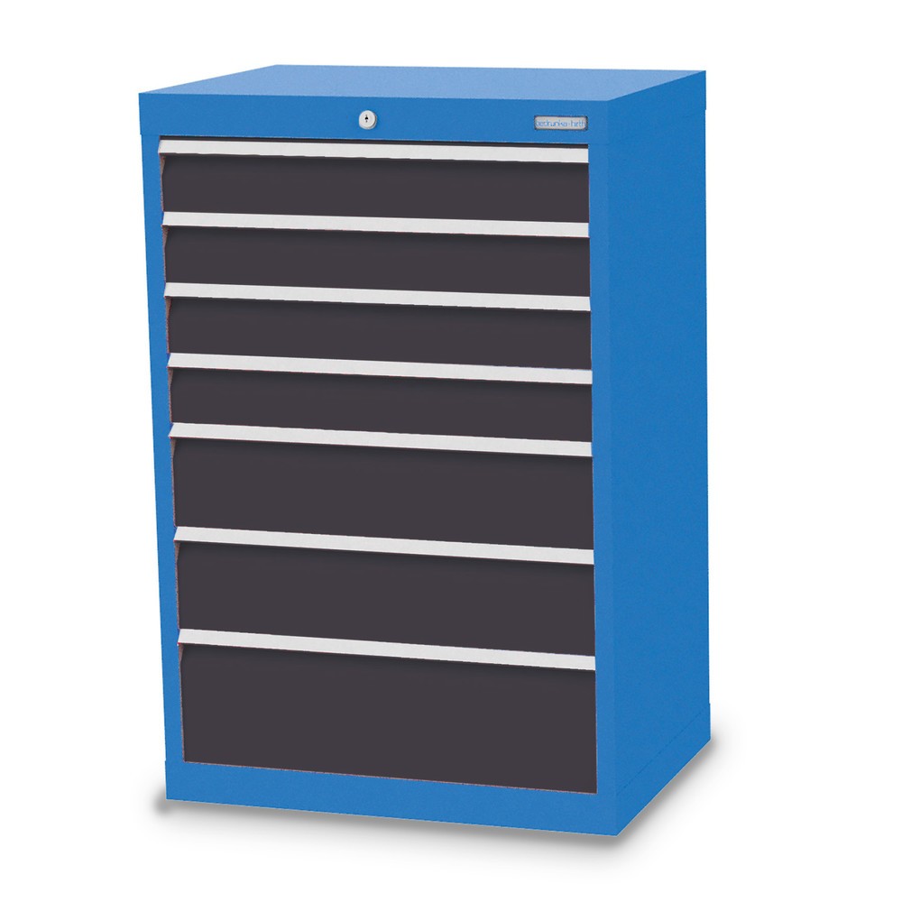 Obrázek produktu: Skříň se zásuvkami Bedrunka+Hirth Profi, zásuvky 4x100 + 2x150 + 1x200 mm, VxŠxH 1019 x 680 x 500 mm, světle modrá, antracitová šedá