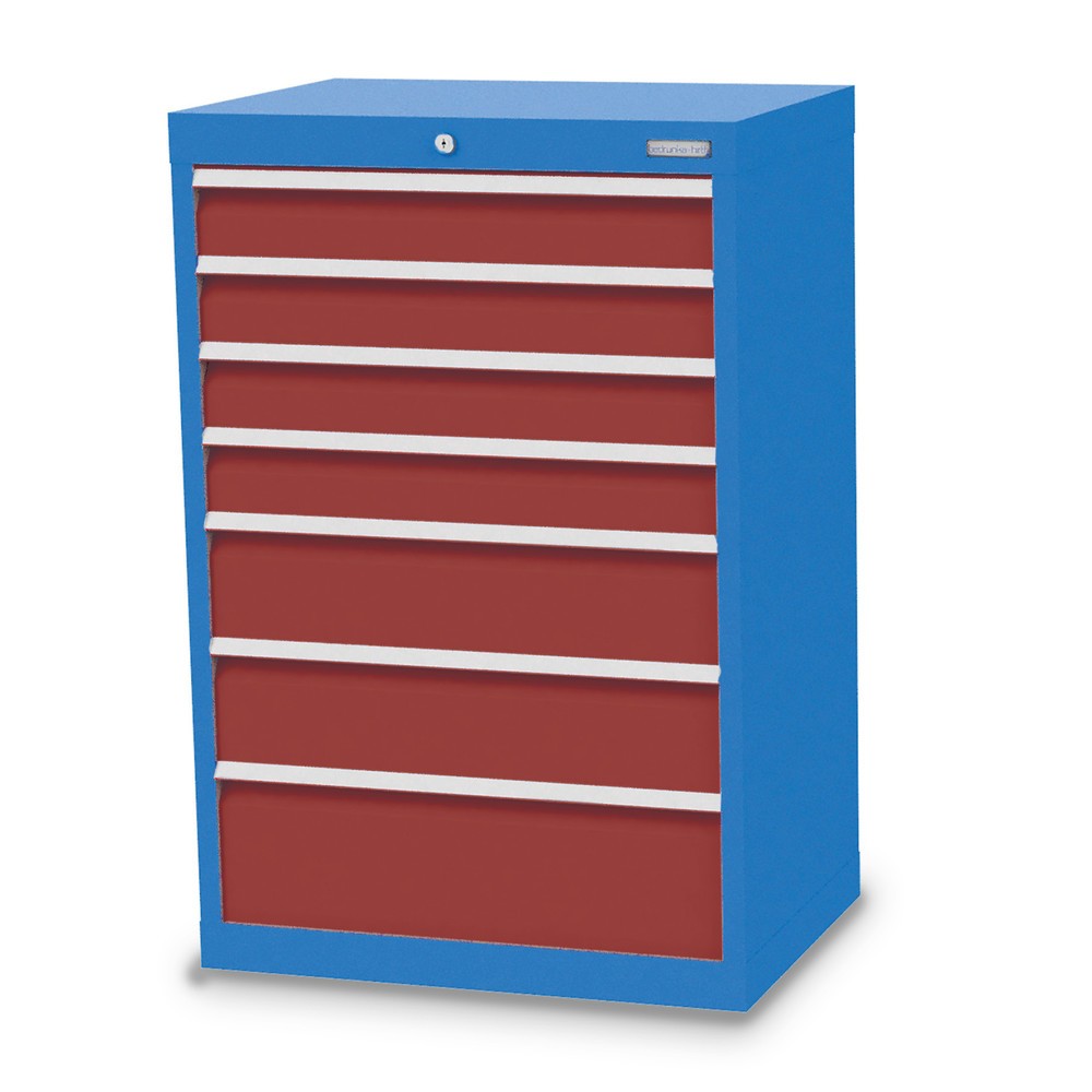 Obrázek produktu: Skříň se zásuvkami Bedrunka+Hirth Profi, zásuvky 4x100 + 2x150 + 1x200 mm, VxŠxH 1019 x 680 x 500 mm, světle modrá, rubínová