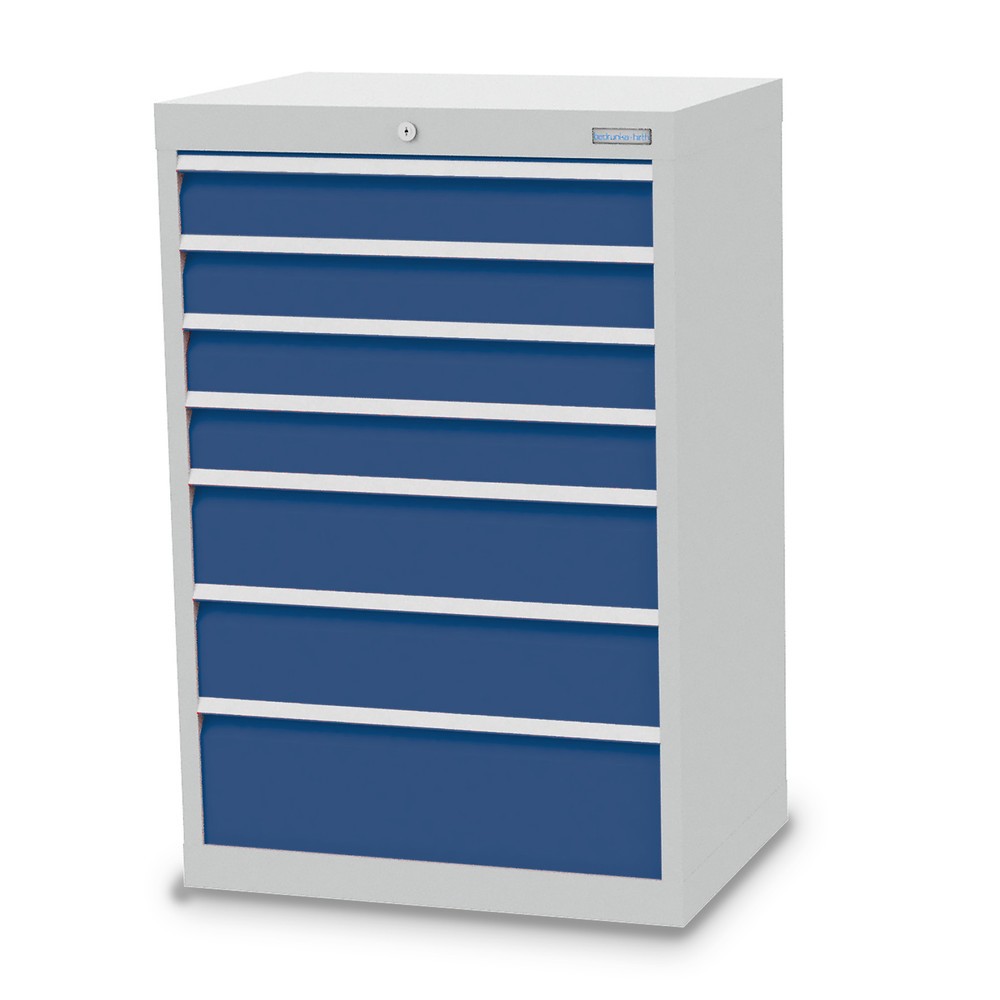 Obrázek produktu: Skříň se zásuvkami Bedrunka+Hirth Profi, zásuvky 4x100 + 2x150 + 1x200 mm, VxŠxH 1019 x 680 x 500 mm, světle šedá, enziánová modrá