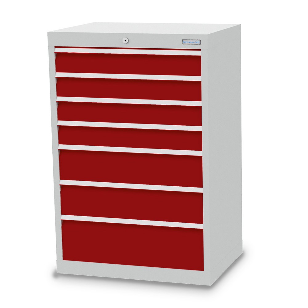Obrázek produktu: Skříň se zásuvkami Bedrunka+Hirth Profi, zásuvky 4x100 + 2x150 + 1x200 mm, VxŠxH 1019 x 680 x 500 mm, světle šedá, rubínová