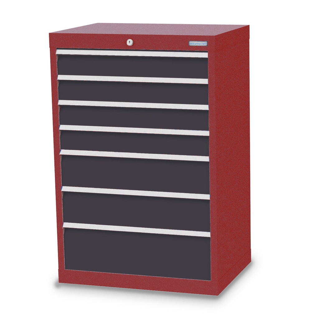 Obrázek produktu: Skříň se zásuvkami Bedrunka+Hirth Profi, zásuvky 4x100 + 2x150 + 1x200 mm, VxŠxH 1019 x 680 x 500 mm, rubínová, antracitová šedá