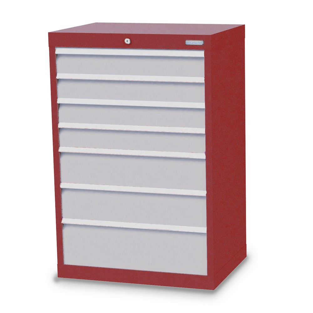 Obrázek produktu: Skříň se zásuvkami Bedrunka+Hirth Profi, zásuvky 4x100 + 2x150 + 1x200 mm, VxŠxH 1019 x 680 x 500 mm, rubínová, světle šedá