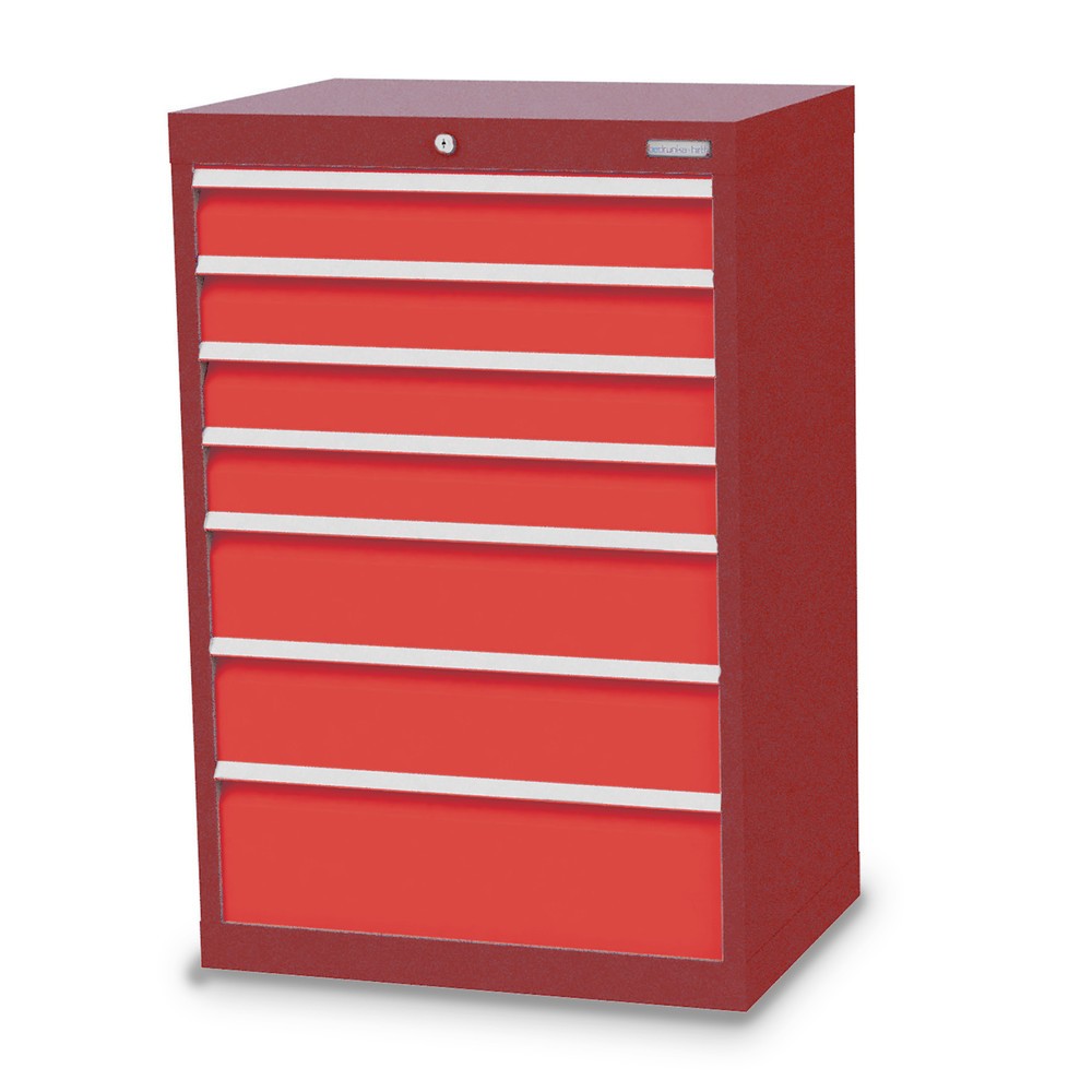 Obrázek produktu: Skříň se zásuvkami Bedrunka+Hirth Profi, zásuvky 4x100 + 2x150 + 1x200 mm, VxŠxH 1019 x 680 x 500 mm, rubínová, dopravní červená