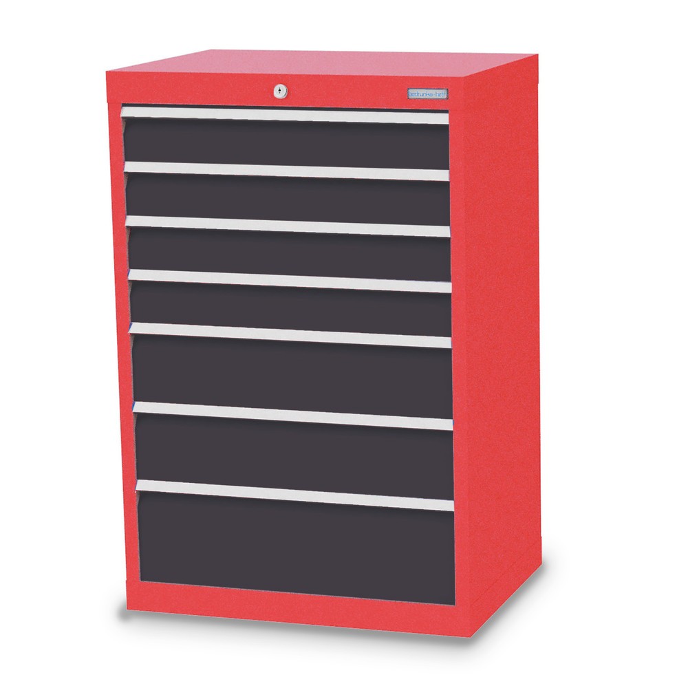 Obrázek produktu: Skříň se zásuvkami Bedrunka+Hirth Profi, zásuvky 4x100 + 2x150 + 1x200 mm, VxŠxH 1019 x 680 x 500 mm, dopravní červená, antracitová šedá