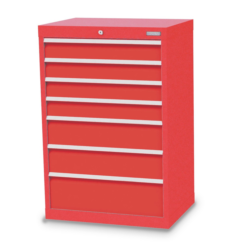 Obrázek produktu: Skříň se zásuvkami Bedrunka+Hirth Profi, zásuvky 4x100 + 2x150 + 1x200 mm, VxŠxH 1019 x 680 x 500 mm, dopravní červená, dopravní červená