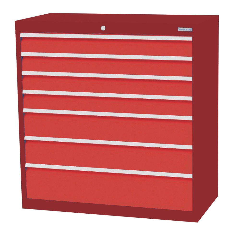 Obrázek produktu: Skříň se zásuvkami Bedrunka+Hirth Profi, zásuvky 4x100 + 2x150 + 1x200 mm, VxŠxH 1019 x 980 x 500 mm, rubínová, dopravní červená