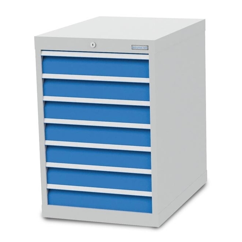 Skříň se zásuvkami Bedrunka+Hirth R 18-24, VxŠxH 819 x 555 x 736 mm, světle šedá, světle modrá, 7 ks zásuvka 7x100 mm Obrázek produktu: Skříň se zásuvkami Bedrunka+Hirth R 18-24, VxŠxH 819 x 555 x 736 mm, světle šedá, světle modrá, 7 ks zásuvka 7x100 mm