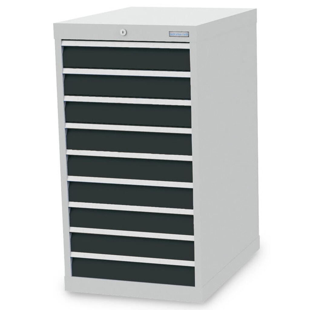 Obrázek produktu: Skříň se zásuvkami Bedrunka+Hirth R 18-24, VxŠxH 1019 x 555 x 736 mm, světle šedá, antracitová šedá, 9 ks zásuvka 9x100 mm
