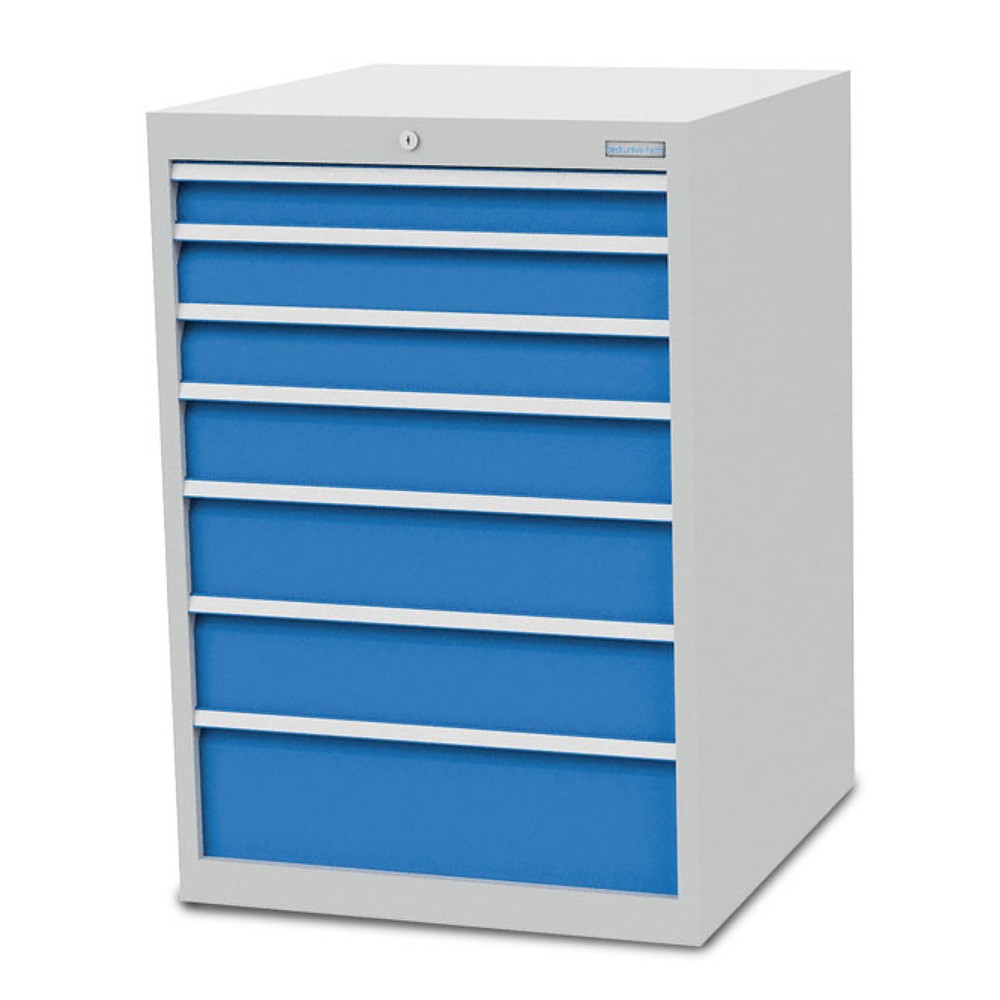 Číslo obrázku produktu 1: Skříň se zásuvkami Bedrunka+Hirth R 24-24, VxŠxH 1019 x 705 x 736 mm, světle šedá, světle modrá, 7 ks zásuvka 1x75 + 2x100 + 1x125 + 2x150 + 1x200 mm