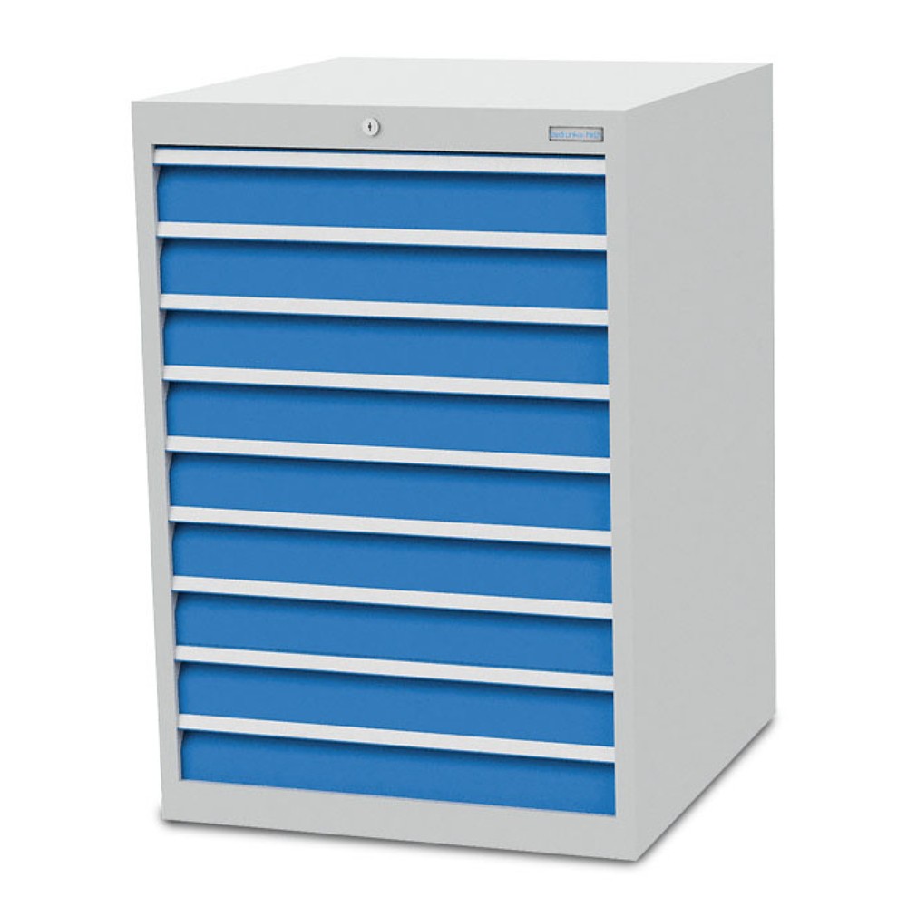 Číslo obrázku produktu 1: Skříň se zásuvkami Bedrunka+Hirth R 24-24, VxŠxH 1 019 x 705 x 736 mm, světle šedá, světle modrá, 9 ks zásuvka 9x100 mm