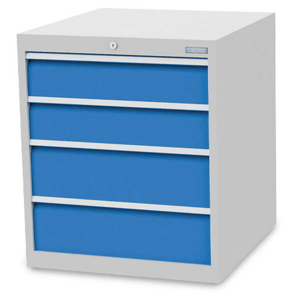 Číslo obrázku produktu 1: Skříň se zásuvkami Bedrunka+Hirth R 24-24, VxŠxH 819 x 705 x 736 mm, světle šedá, světle modrá, 4 ks zásuvka 2x150 + 2x200 mm