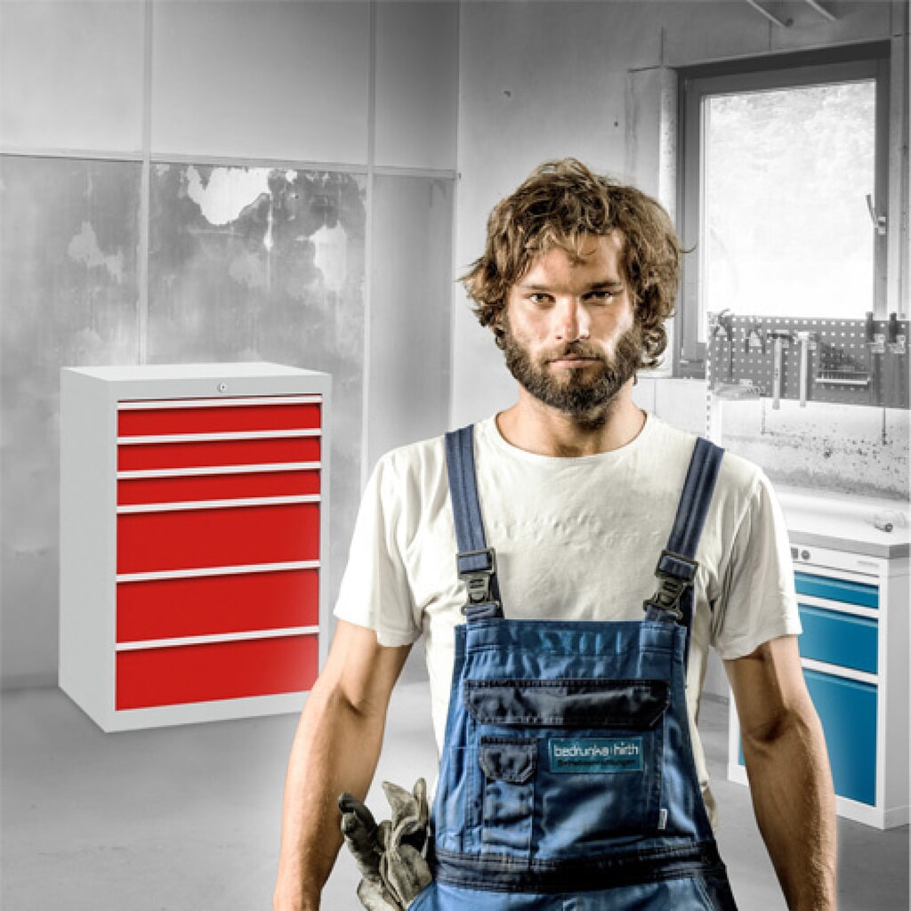 Číslo obrázku produktu 5: Skříň se zásuvkami Bedrunka+Hirth R 24-16, VxŠxH 1019 x 680 x 500 mm, světle šedá, světle modrá, 8 ks zásuvka