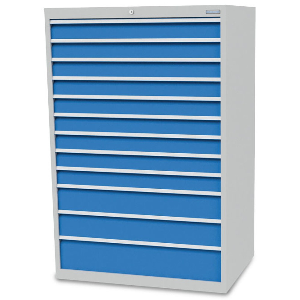Číslo obrázku produktu 1: Skříň se zásuvkami Bedrunka+Hirth R 36-24, VxŠxH 1519 x 1 005 x 736 mm, světle šedá, světle modrá, 12 ks zásuvka 9x100 + 2x150 + 1x200 mm