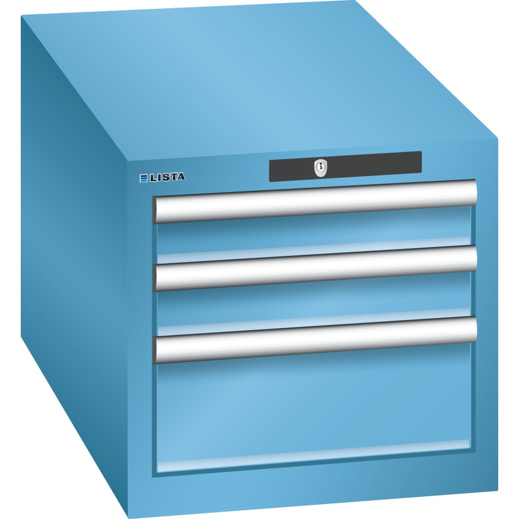 Skříň se zásuvkami LISTA 18x36E, (ŠxHxV) 411x725x383 mm, 3 zásuvky, 2 x 75 / 1 x 150, světle modrá, KEY Lock Obrázek produktu: Skříň se zásuvkami LISTA 18x36E, (ŠxHxV) 411x725x383 mm, 3 zásuvky, 2 x 75 / 1 x 150, světle modrá, KEY Lock