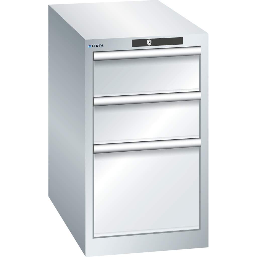 Skříň se zásuvkami LISTA 18x36E, (ŠxHxV) 411x725x700 mm, 3 zásuvky, 2 x 150 / 1 x 300, v barvě šeď světlá, RFID Lock Obrázek produktu: Skříň se zásuvkami LISTA 18x36E, (ŠxHxV) 411x725x700 mm, 3 zásuvky, 2 x 150 / 1 x 300, v barvě šeď světlá, RFID Lock