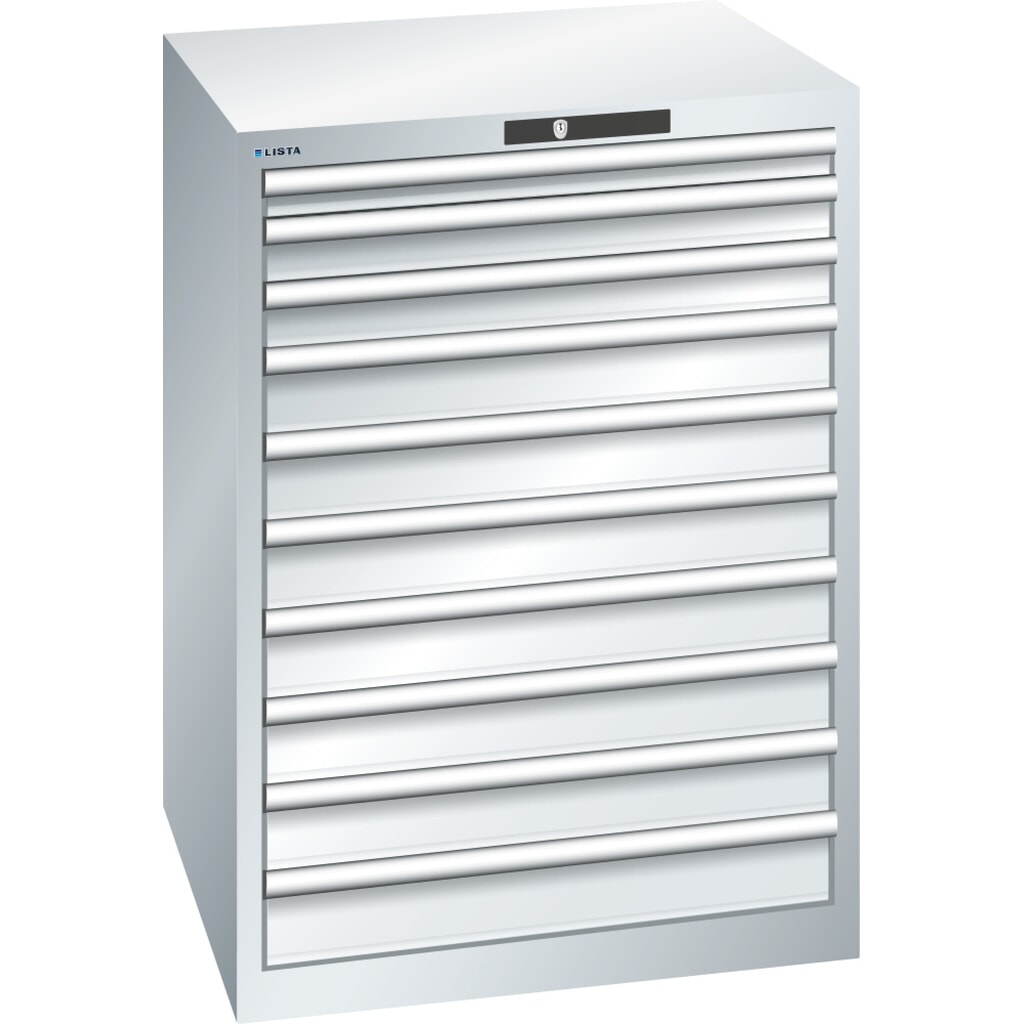 Skříň se zásuvkami LISTA 36x36E, (ŠxHxV) 717x725x1000 mm, 10 zásuvek, 1 x 50 / 2 x 75 / 7 x 100, světle šedá, KEY Lock Obrázek produktu: Skříň se zásuvkami LISTA 36x36E, (ŠxHxV) 717x725x1000 mm, 10 zásuvek, 1 x 50 / 2 x 75 / 7 x 100, světle šedá, KEY Lock