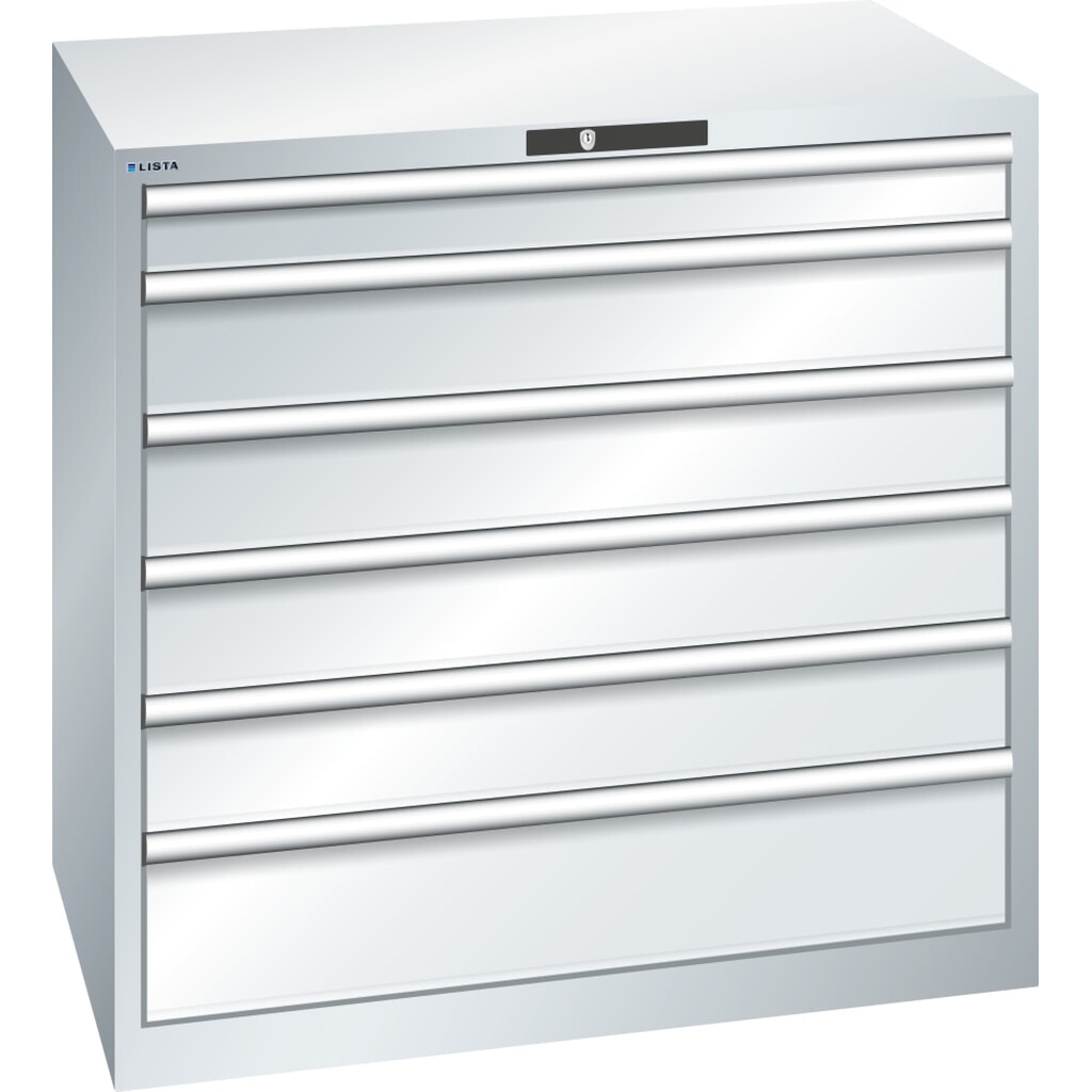 Skříň se zásuvkami LISTA 54x36E, (ŠxHxV) 1023x725x1000 mm, 6 zásuvek, nosnost 200 kg, světle šedá, KEY Lock Obrázek produktu: Skříň se zásuvkami LISTA 54x36E, (ŠxHxV) 1023x725x1000 mm, 6 zásuvek, nosnost 200 kg, světle šedá, KEY Lock