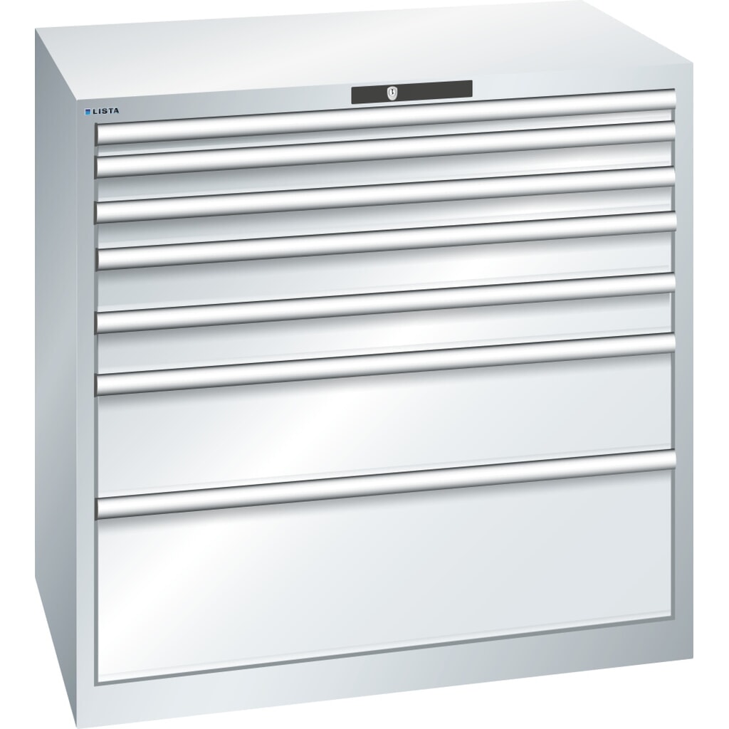 Skříň se zásuvkami LISTA 54x36E, (ŠxHxV) 1023x725x1000 mm, 7 zásuvek, nosnost 200 kg, světle šedá, KEY Lock Obrázek produktu: Skříň se zásuvkami LISTA 54x36E, (ŠxHxV) 1023x725x1000 mm, 7 zásuvek, nosnost 200 kg, světle šedá, KEY Lock