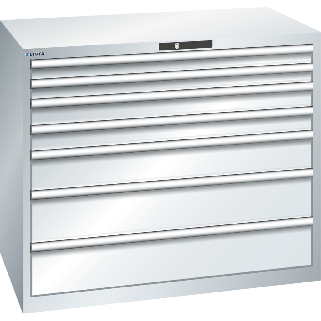 Skříň se zásuvkami LISTA 64x36E, (ŠxHxV) 1193x725x1000 mm, 7 zásuvek, nosnost 200 kg, světle šedá, RFID Lock Obrázek produktu: Skříň se zásuvkami LISTA 64x36E, (ŠxHxV) 1193x725x1000 mm, 7 zásuvek, nosnost 200 kg, světle šedá, RFID Lock