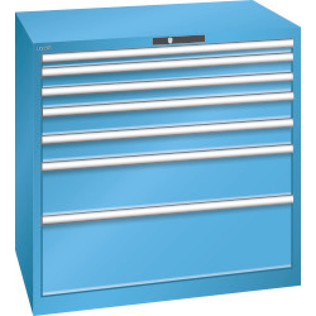 Skříň se zásuvkami LISTA, zásuvky 1x50 + 2x75 + 2x100 + 1x200 + 1x300 mm, nosnost 200 kg, světle modrá Obrázek produktu: Skříň se zásuvkami LISTA, zásuvky 1x50 + 2x75 + 2x100 + 1x200 + 1x300 mm, nosnost 200 kg, světle modrá