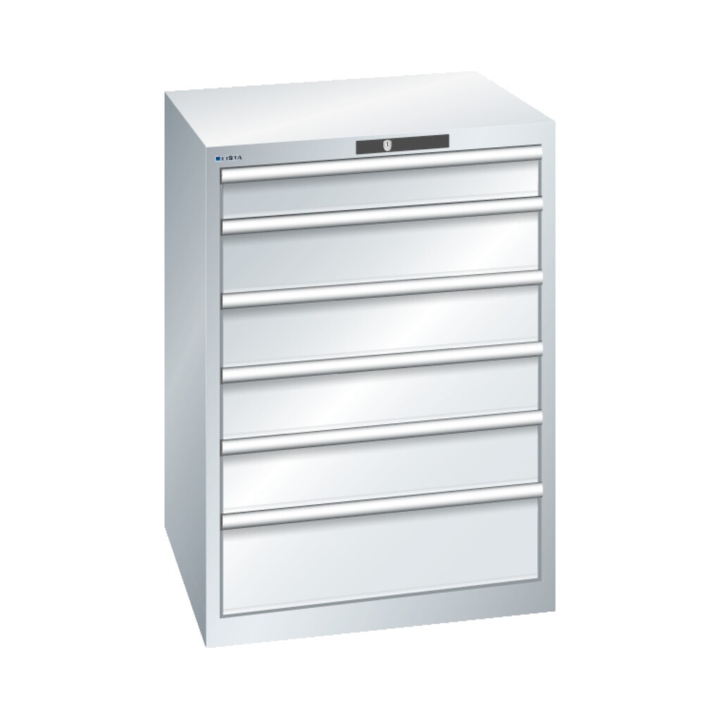 Skříň se zásuvkami LISTA, zásuvky 1x100 + 4x150 + 1x200 mm, nosnost 75 kg, světle modrá Obrázek produktu: Skříň se zásuvkami LISTA, zásuvky 1x100 + 4x150 + 1x200 mm, nosnost 75 kg, světle modrá