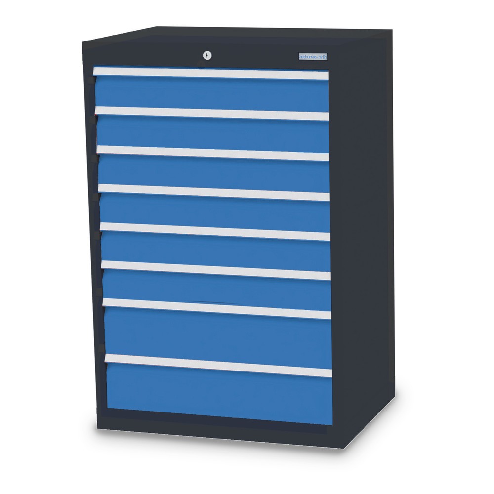 Obrázek produktu: Skříň se zásuvkami Profi Bedrunka+Hirth, zásuvky 6x100 + 2x150 mm, VxŠxH 1019 x 680 x 500 mm, antracitová šedá, světle modrá
