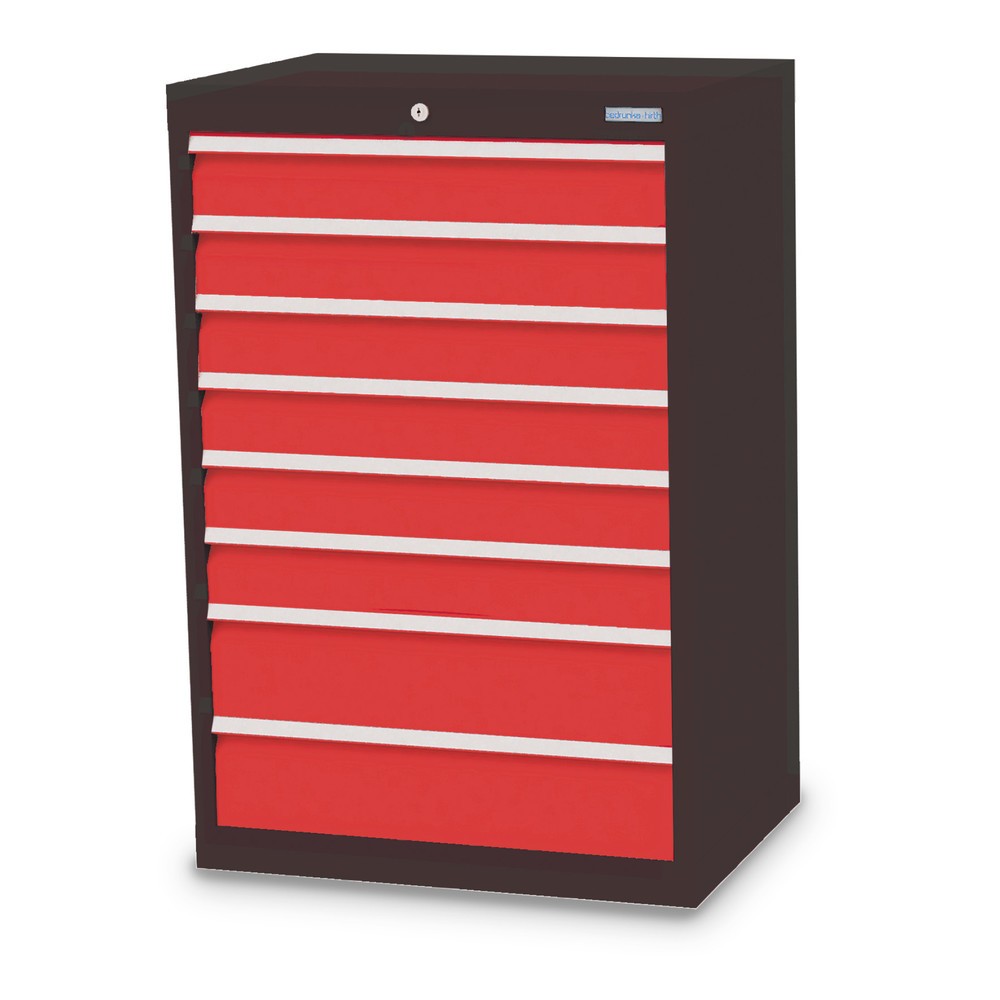 Obrázek produktu: Skříň se zásuvkami Profi Bedrunka+Hirth, zásuvky 6x100 + 2x150 mm, VxŠxH 1019 x 680 x 500 mm, antracitová šedá, dopravní červená