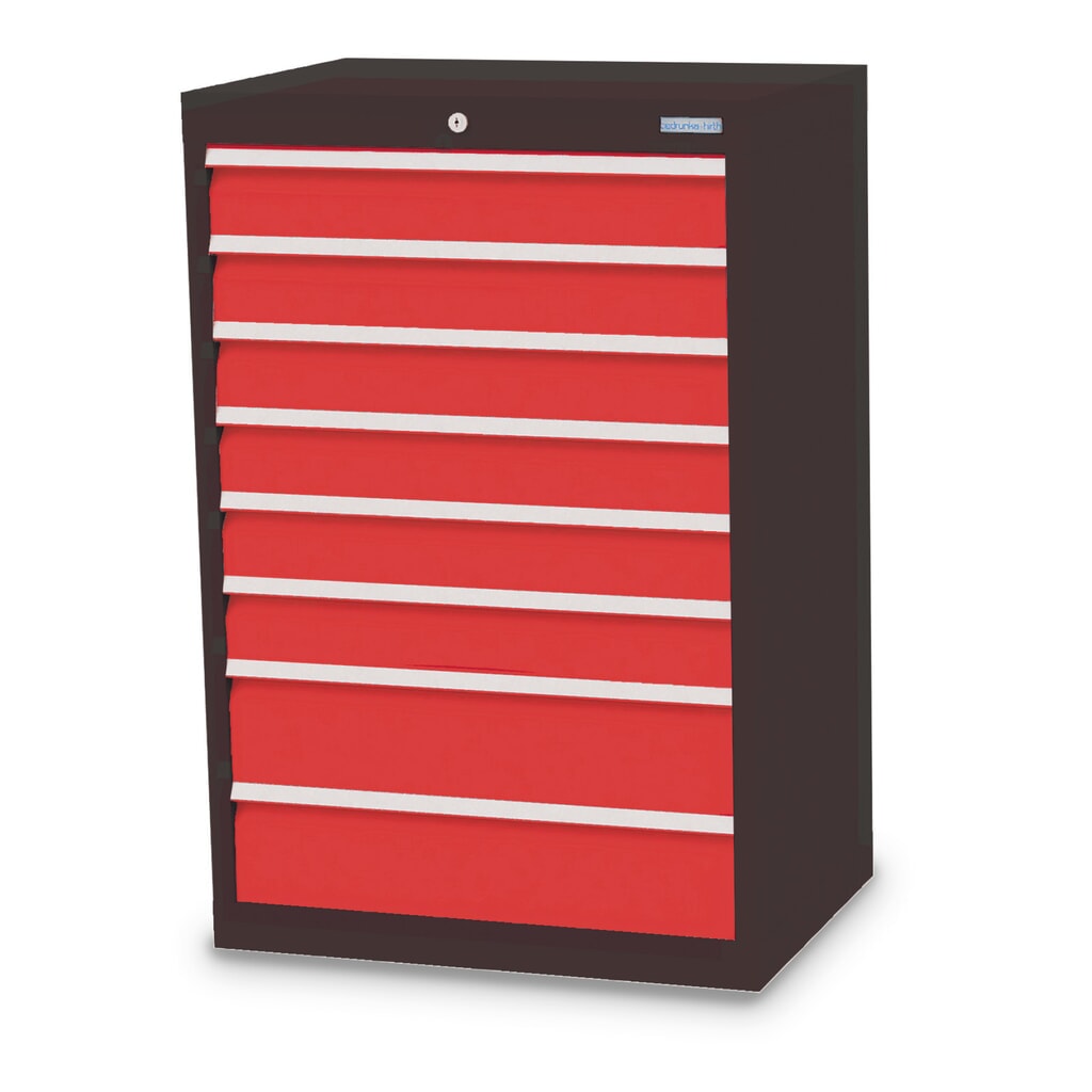 Skříň se zásuvkami Profi Bedrunka+Hirth, zásuvky 6x100 + 2x150 mm, VxŠxH 1019 x 680 x 500 mm, antracitová šedá, dopravní červená Obrázek produktu: Skříň se zásuvkami Profi Bedrunka+Hirth, zásuvky 6x100 + 2x150 mm, VxŠxH 1019 x 680 x 500 mm, antracitová šedá, dopravní červená