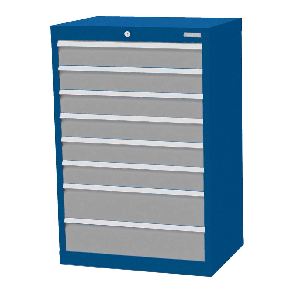 Obrázek produktu: Skříň se zásuvkami Profi Bedrunka+Hirth, zásuvky 6x100 + 2x150 mm, VxŠxH 1019 x 680 x 500 mm, enziánová modrá, světle šedá