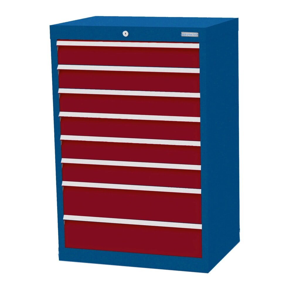 Skříň se zásuvkami Profi Bedrunka+Hirth, zásuvky 6x100 + 2x150 mm, VxŠxH 1019 x 680 x 500 mm, enziánová modrá, rubínová Obrázek produktu: Skříň se zásuvkami Profi Bedrunka+Hirth, zásuvky 6x100 + 2x150 mm, VxŠxH 1019 x 680 x 500 mm, enziánová modrá, rubínová