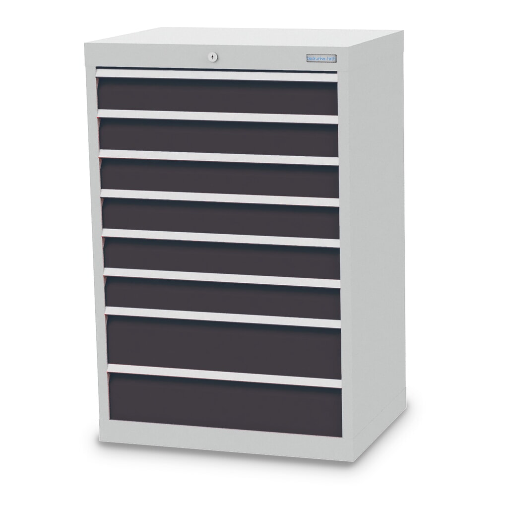Skříň se zásuvkami Profi Bedrunka+Hirth, zásuvky 6x100 + 2x150 mm, VxŠxH 1019 x 680 x 500 mm, světle šedá, antracitová šedá Obrázek produktu: Skříň se zásuvkami Profi Bedrunka+Hirth, zásuvky 6x100 + 2x150 mm, VxŠxH 1019 x 680 x 500 mm, světle šedá, antracitová šedá