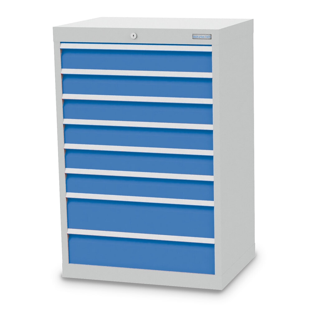 Skříň se zásuvkami Profi Bedrunka+Hirth, zásuvky 6x100 + 2x150 mm, VxŠxH 1019 x 680 x 500 mm, světle šedá, světle modrá Obrázek produktu: Skříň se zásuvkami Profi Bedrunka+Hirth, zásuvky 6x100 + 2x150 mm, VxŠxH 1019 x 680 x 500 mm, světle šedá, světle modrá