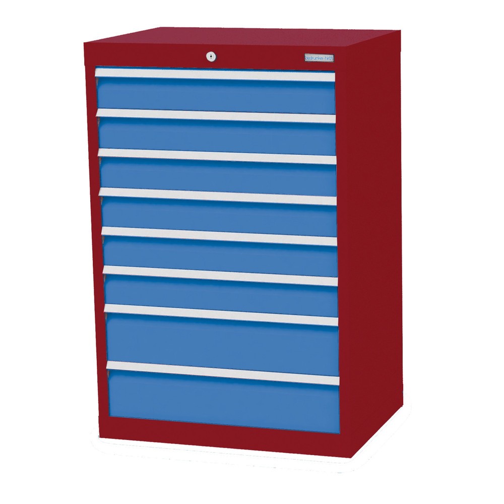Obrázek produktu: Skříň se zásuvkami Profi Bedrunka+Hirth, zásuvky 6x100 + 2x150 mm, VxŠxH 1019 x 680 x 500 mm, rubínová, světle modrá