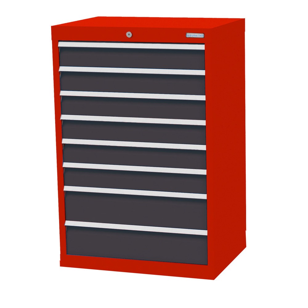 Obrázek produktu: Skříň se zásuvkami Profi Bedrunka+Hirth, zásuvky 6x100 + 2x150 mm, VxŠxH 1019 x 680 x 500 mm, dopravní červená, antracitová šedá