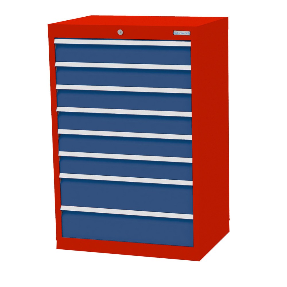 Obrázek produktu: Skříň se zásuvkami Profi Bedrunka+Hirth, zásuvky 6x100 + 2x150 mm, VxŠxH 1019 x 680 x 500 mm, dopravní červená, enziánová modrá